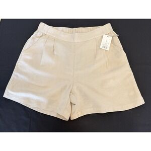 Pleat Front Pull-on Linen Blend  Minimalist Casual Effortless Tan NWT Shorts M